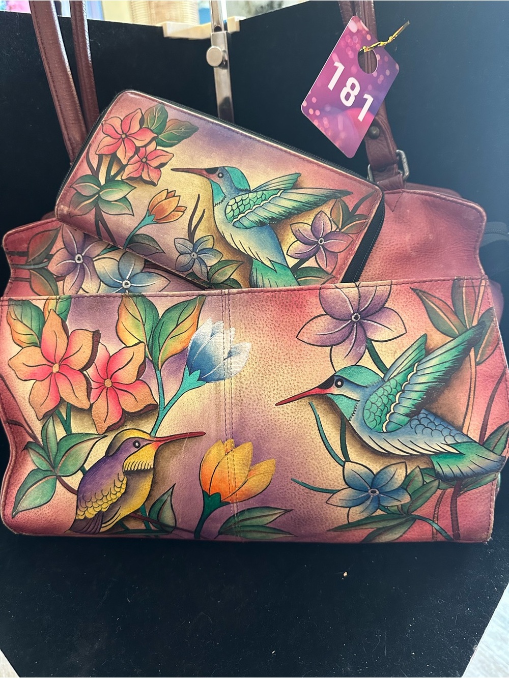 Anuschka # 181 large hobo tote and matching zip Around Wallet “Flying Jewels” - Picture 4 of 16